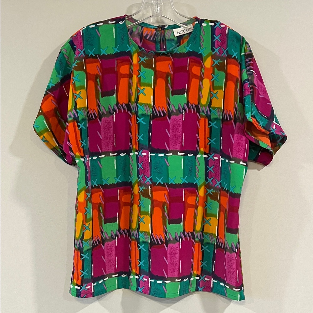 NICOLA - Multicolor Abstract Top, Patchwork, Art to Wear